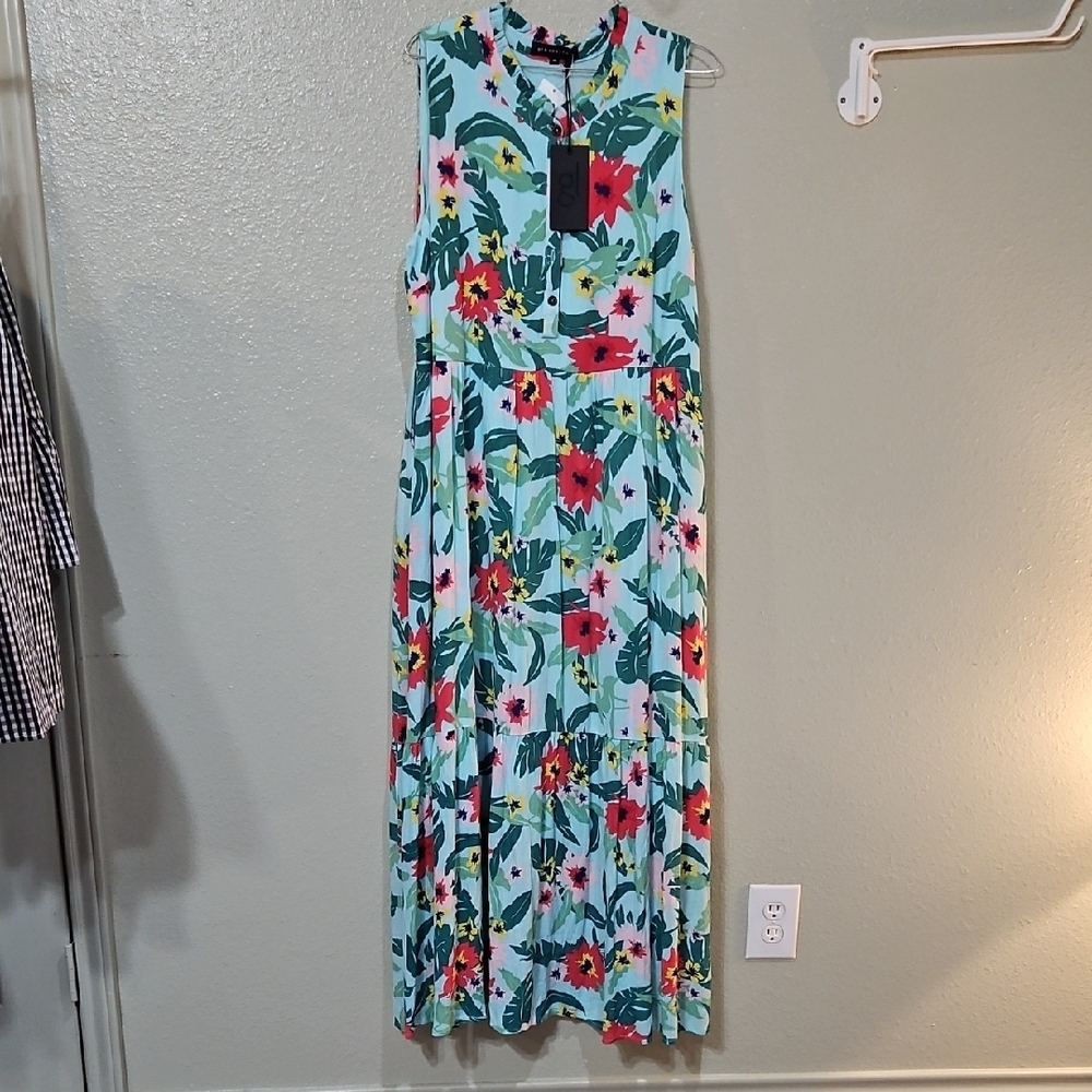 Blue Sleeveless Mock Neck Maxi Sundress